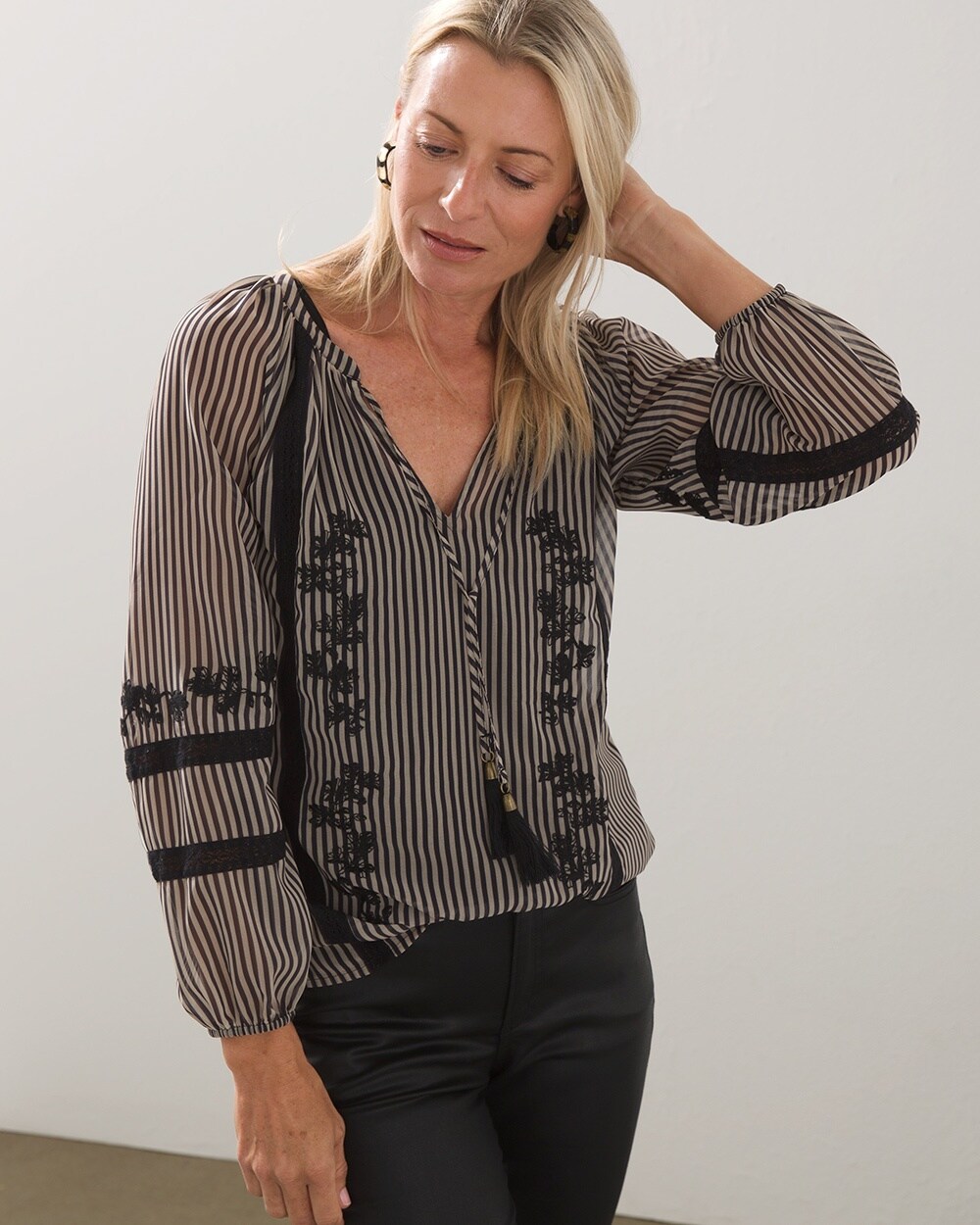 Embroidered Stripe Blouse