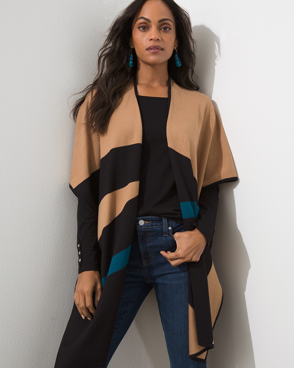Asymmetrical Colorblock Sweater Ruana