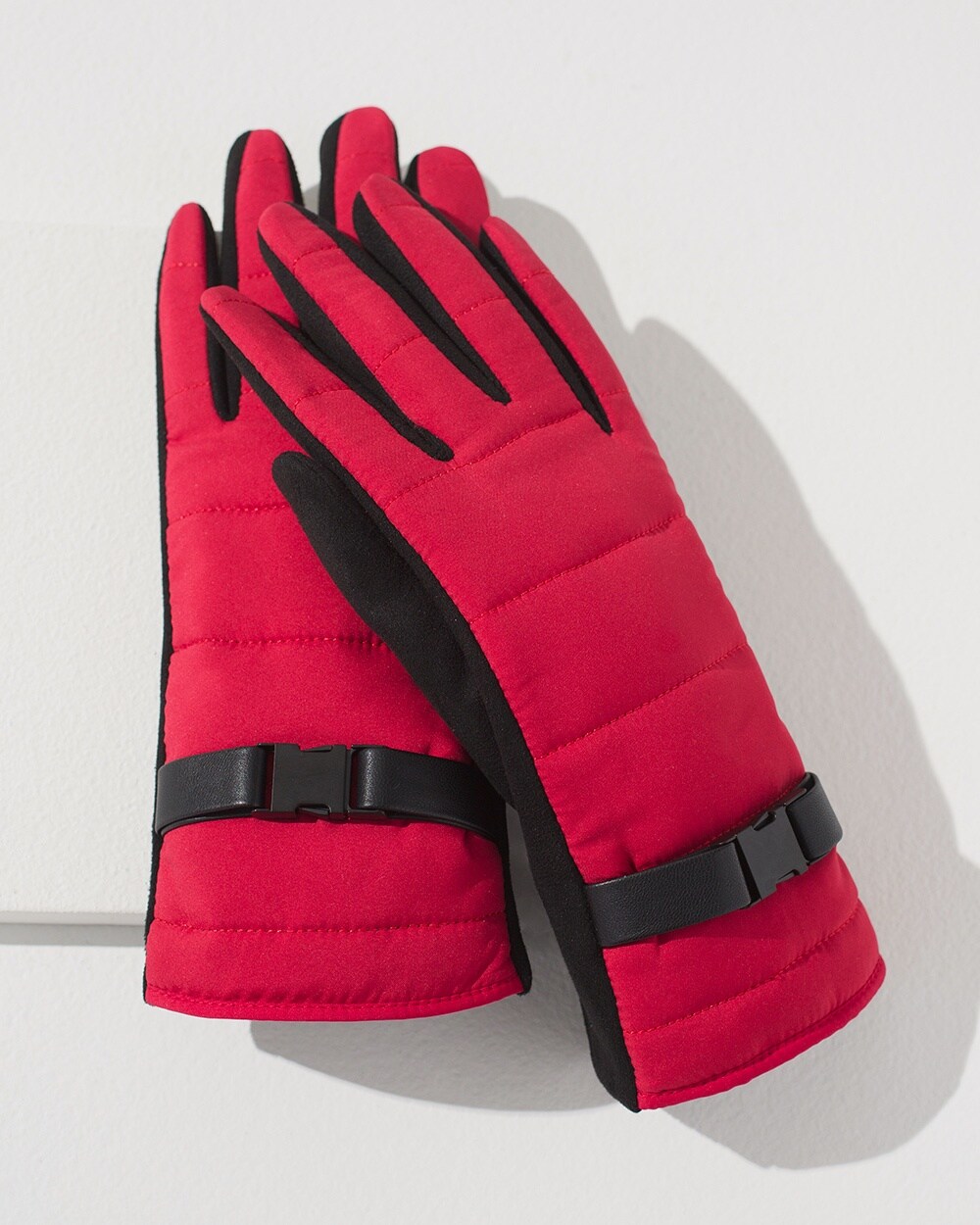 Red Quilted Buckle Gloves