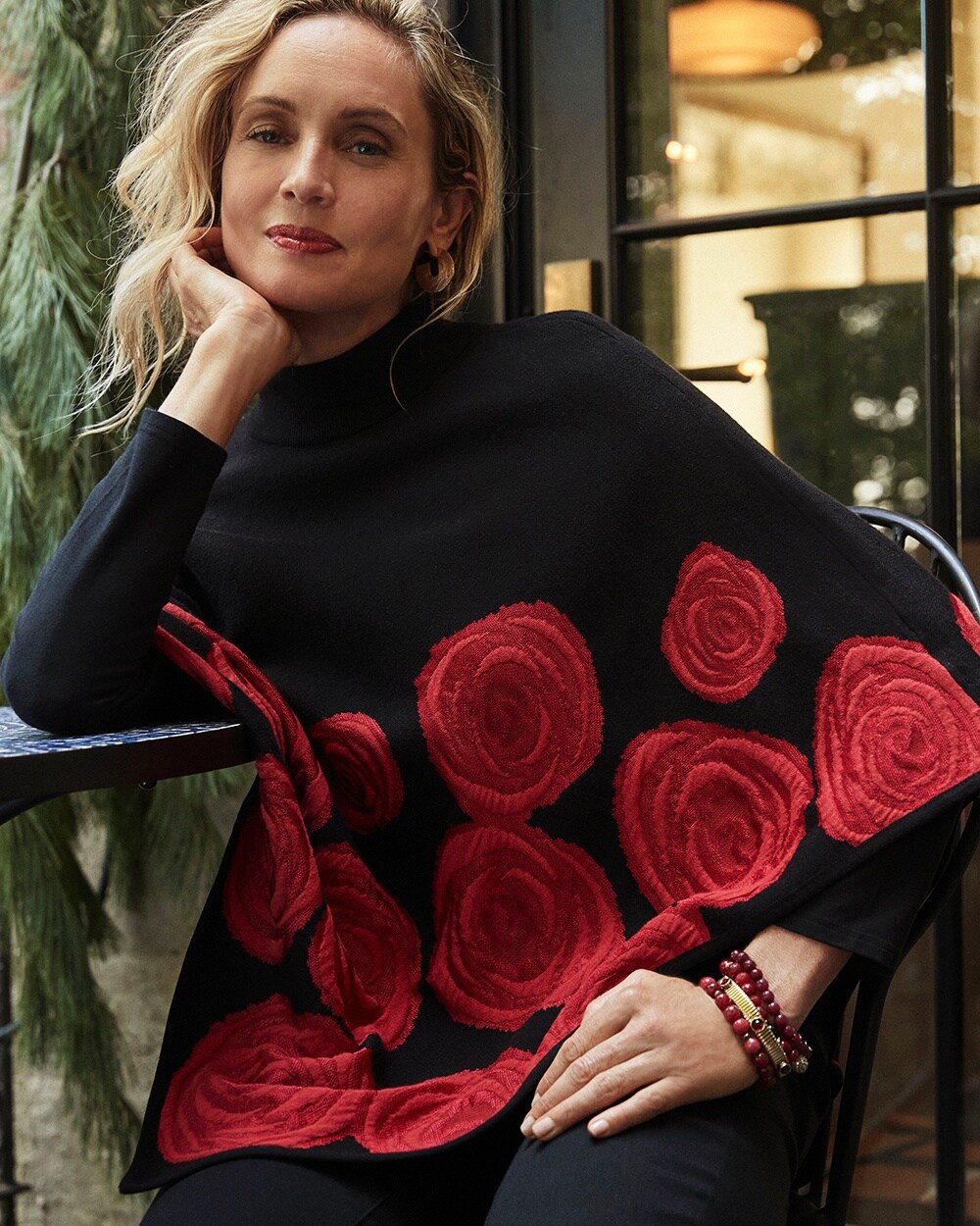 Triangle Roses Sweater Poncho