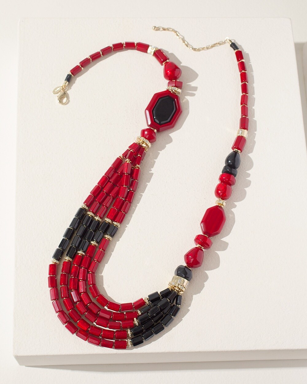 Red Beaded Multi-Strand Necklace