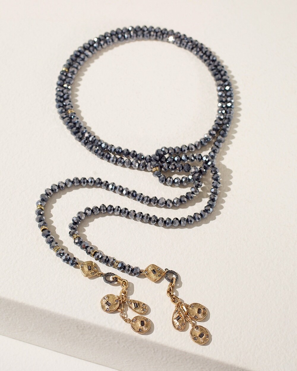 Black and Gold Long Lariat Necklace