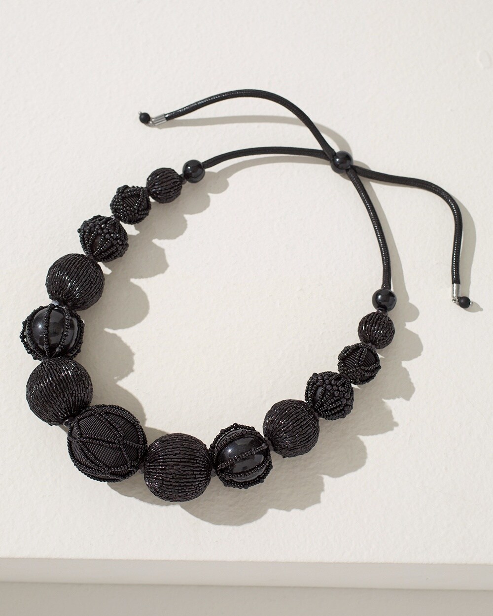 Black Bead Adjustable Bib Necklace