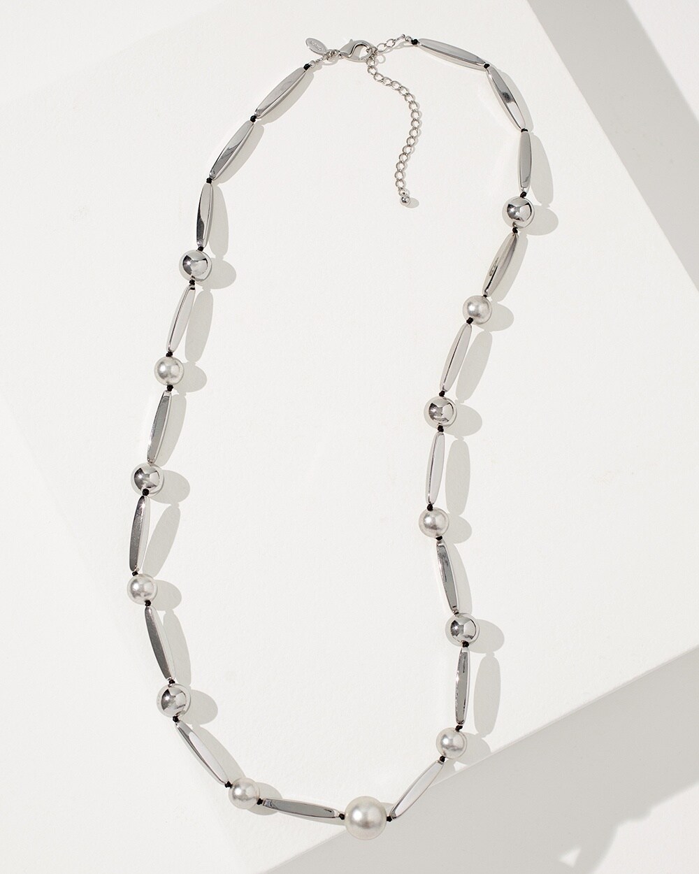 Long Silver Stone Necklace