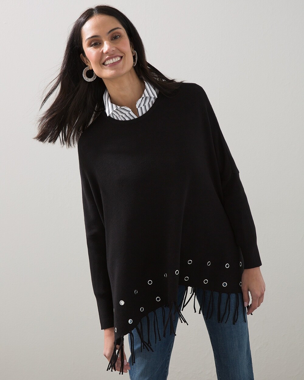 Black Embellished Sweater Poncho
