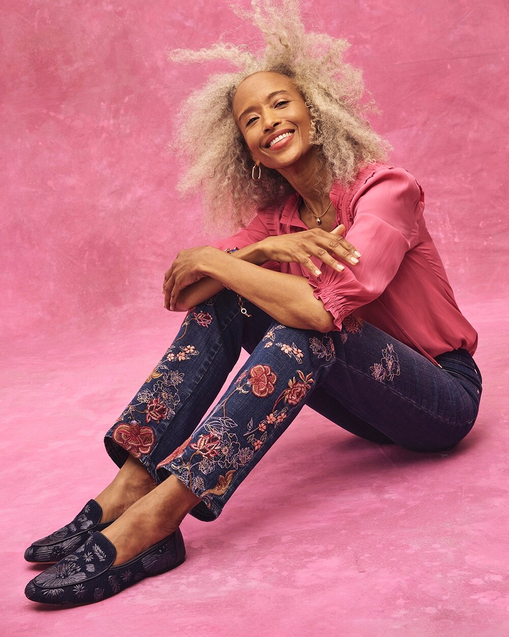 Girlfriend Floral Embroidered Ankle Jeans
