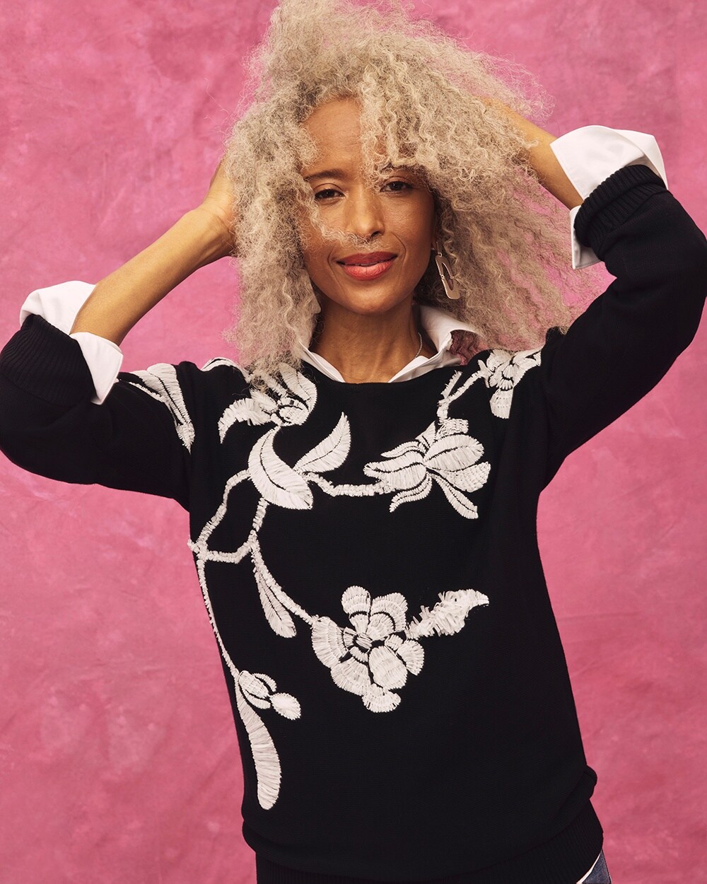 3D Floral Embroidered Sweater