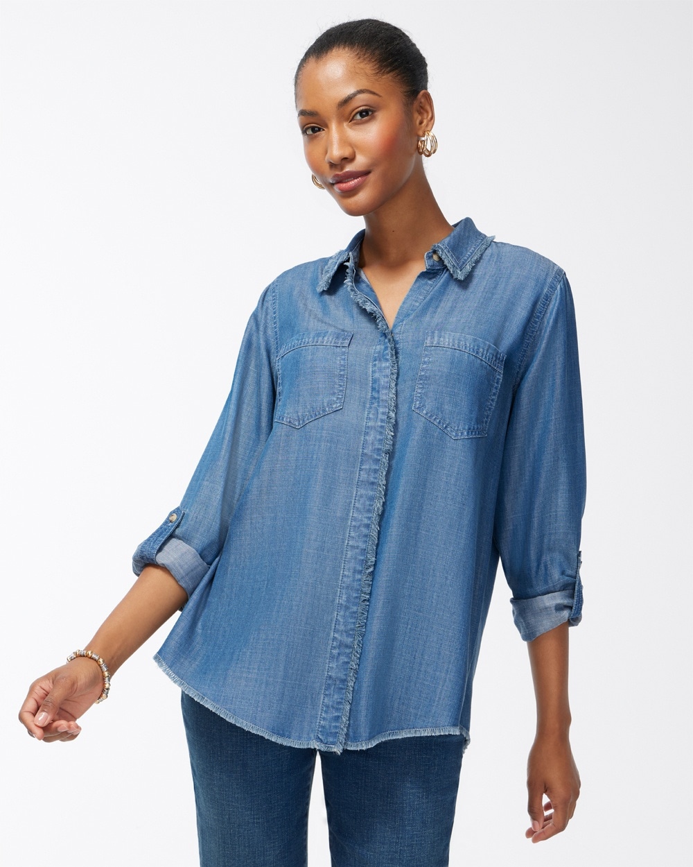 Touch of Cool Fringe Denim Shirt - Chico's