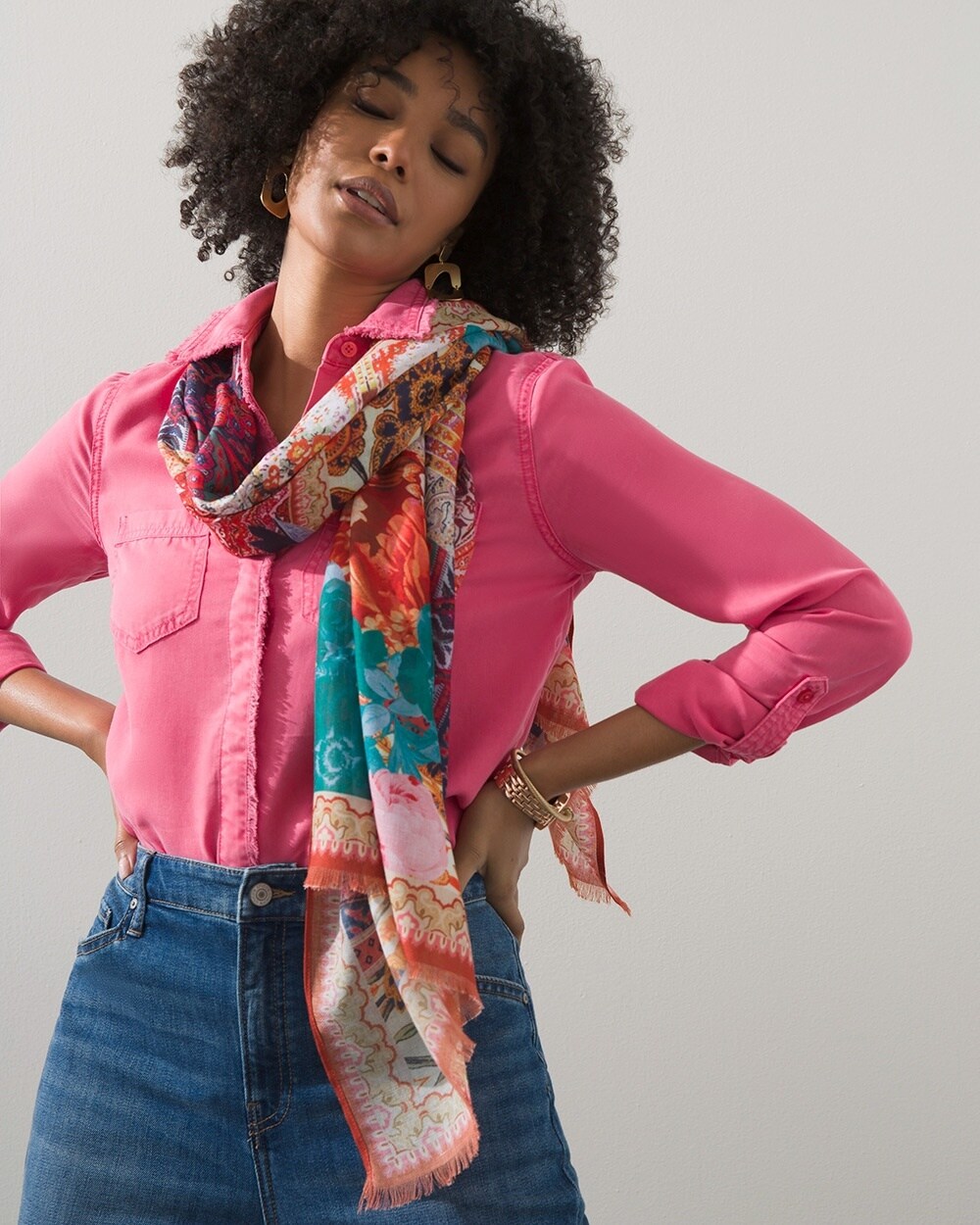 Red Tapestry Print Oblong Scarf