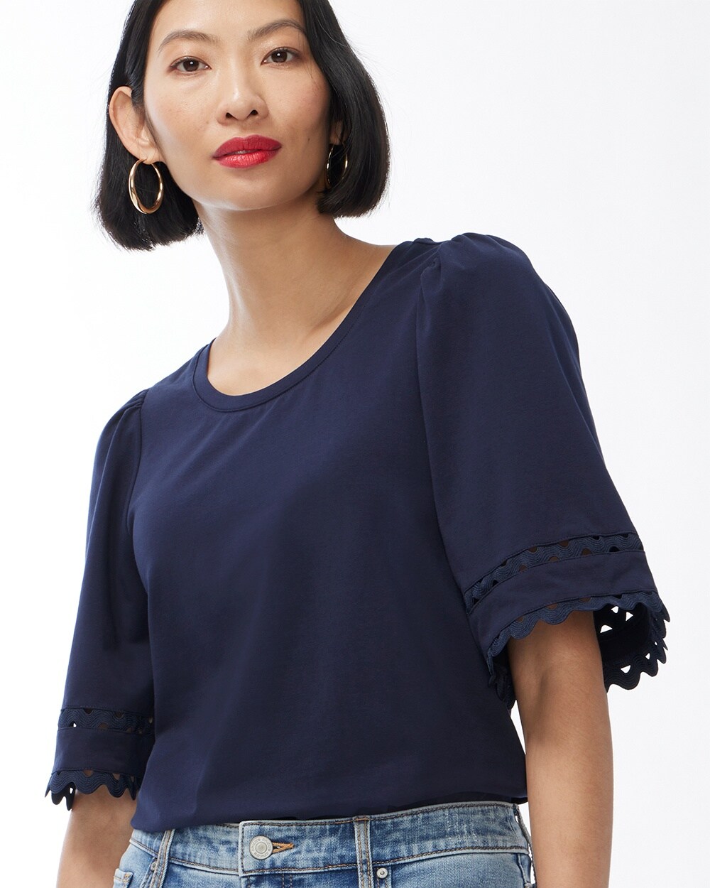 Lace Detail Flutter Sleeve Tee