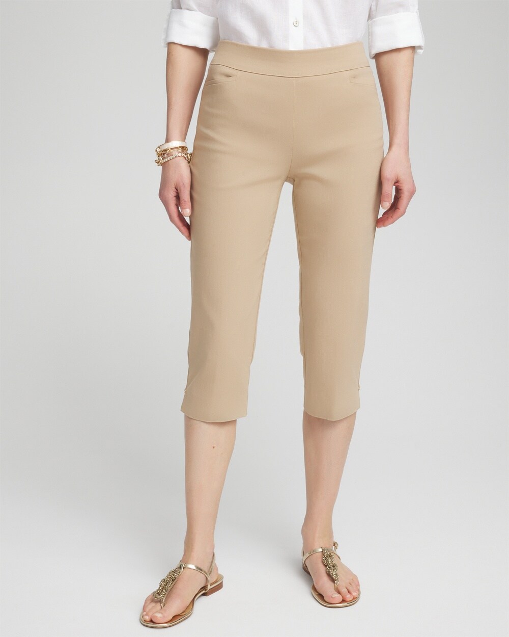 Shop Chico's Brigitte Rivet Capri Pants In Tan Size 14p Petite |