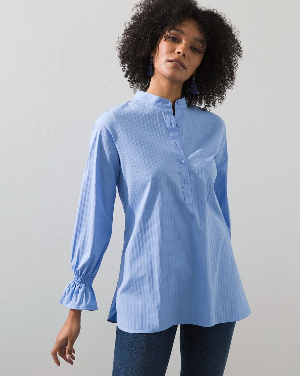 No-Iron Stretch Shadow Stripe Pullover Top