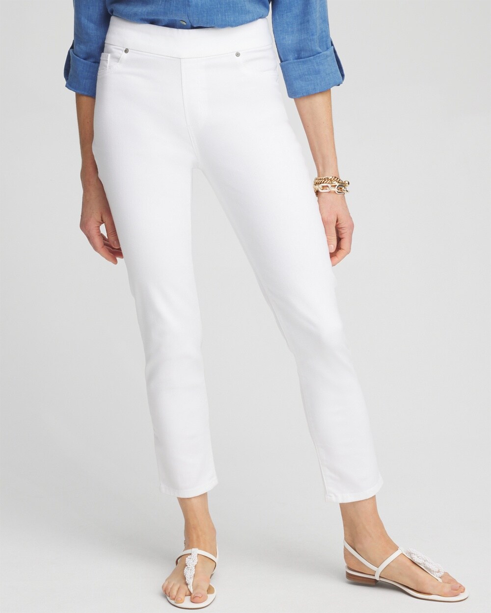 Petite No-Stain White Denim Ankle Jeggings