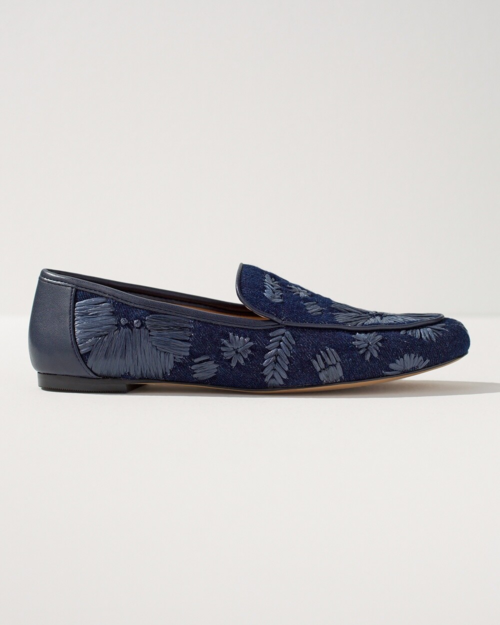 Navy Floral Raffia Loafers