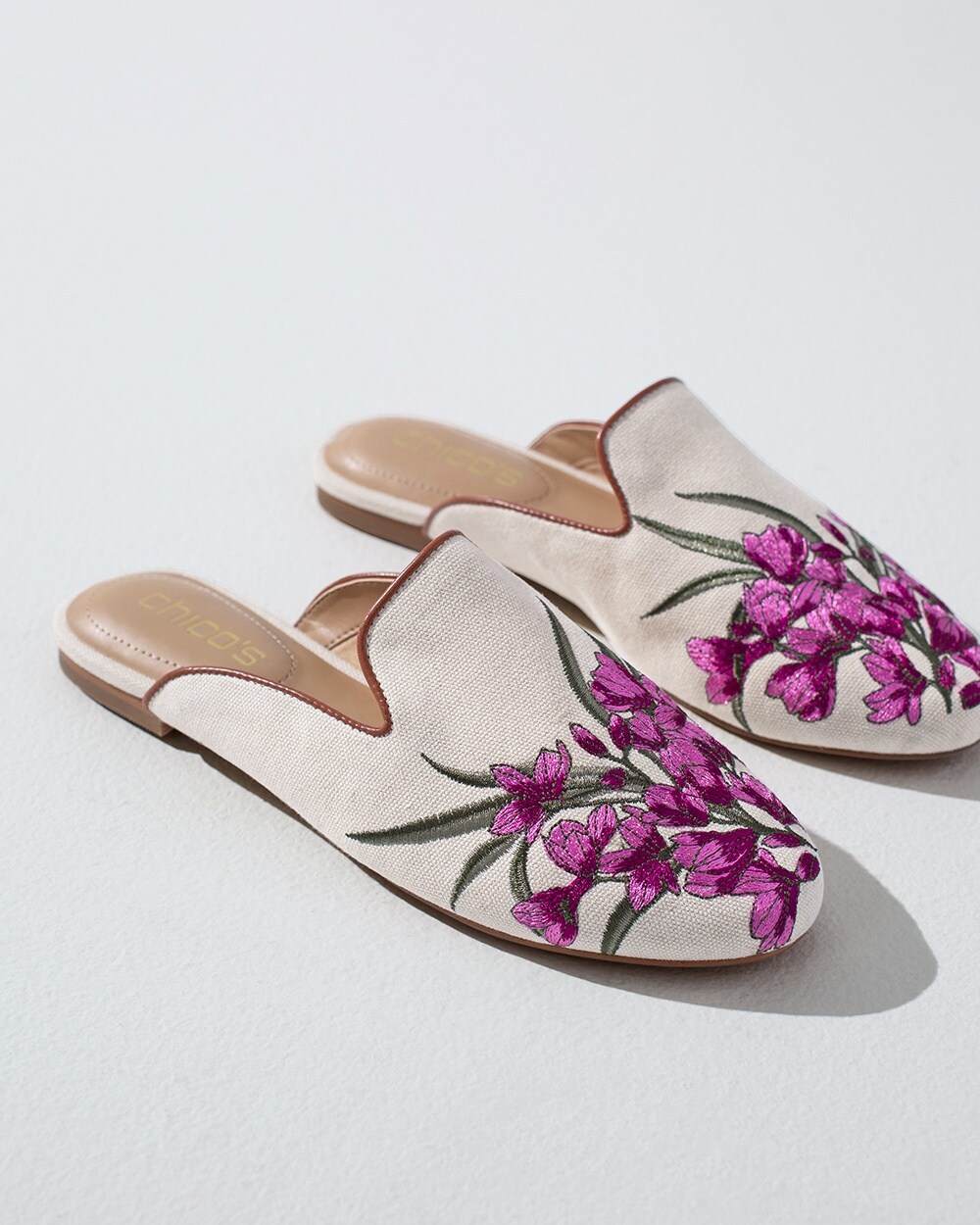 Embroidered Floral Mules