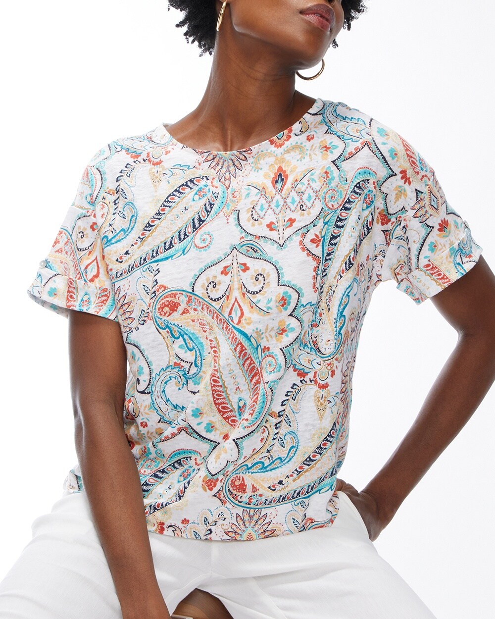 Linen Paisley Relaxed Tee