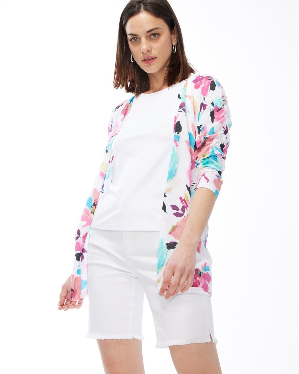 Summer Romance Floral Ruched Cardigan