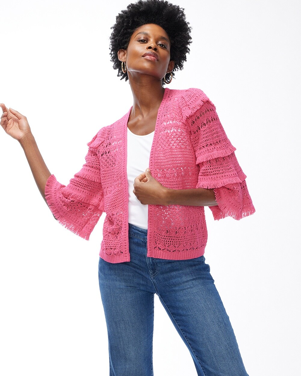Tiered Fringe Sleeve Cardigan video preview image, click to start video
