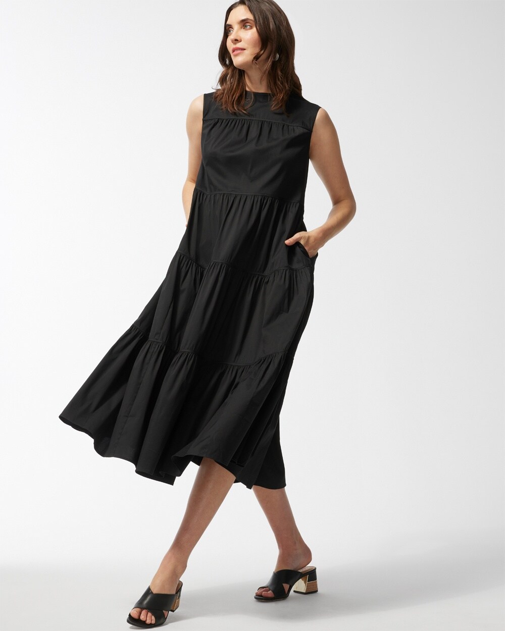 Black Label Poplin Tiered Maxi Dress video preview image, click to start video