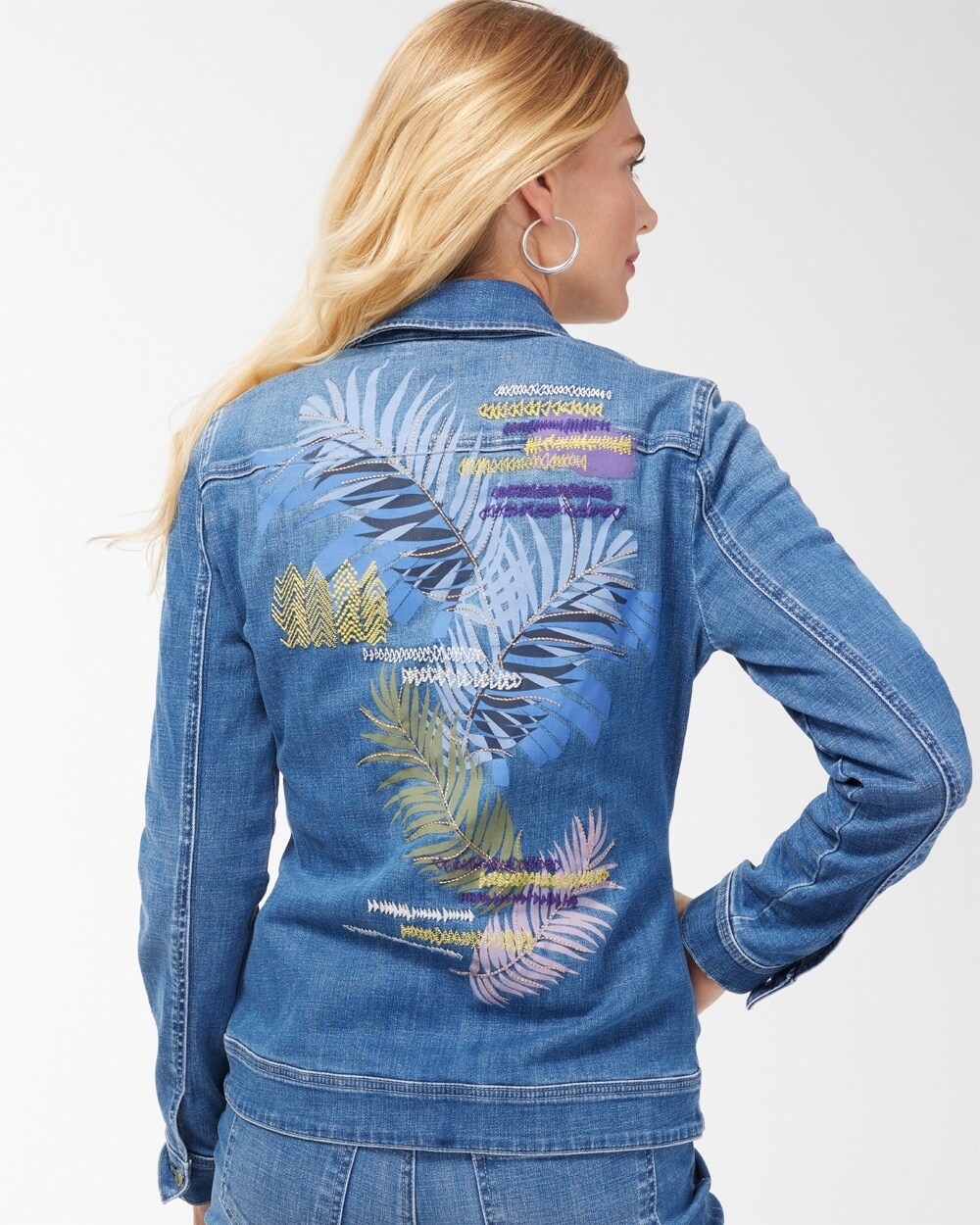 Lurex Palm Print Denim Jacket