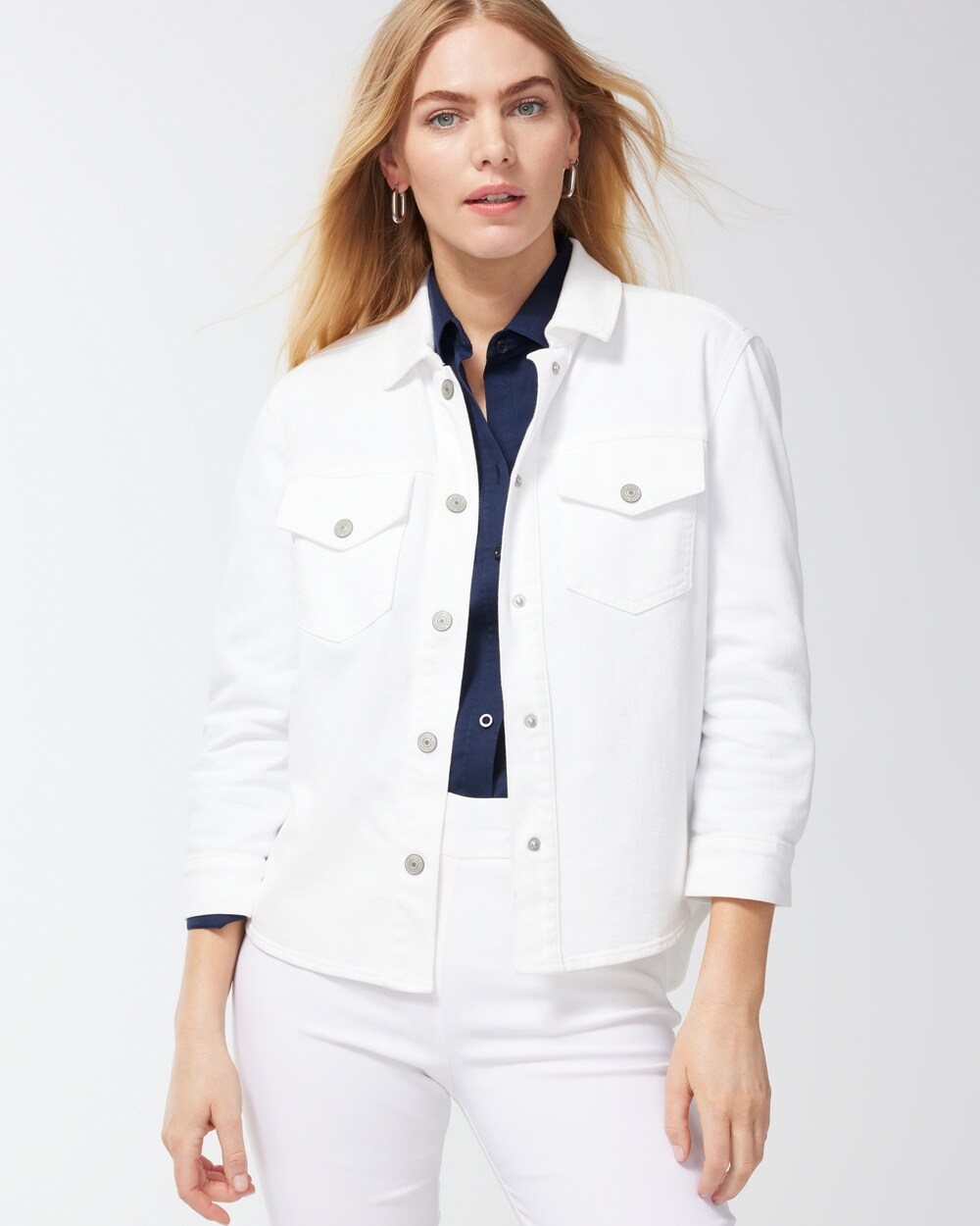 White Cropped Denim Jacket video preview image, click to start video