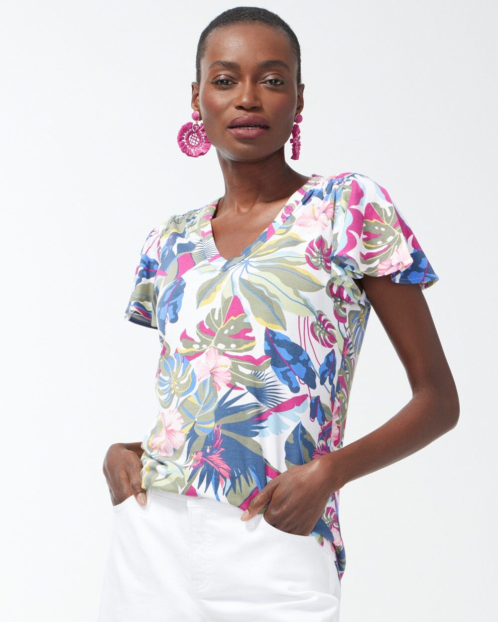 Touch of Cool Tropical Flutter Sleeve Tee