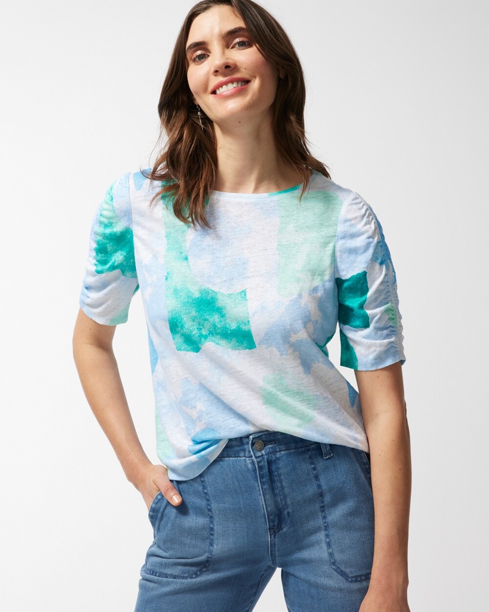 Linen Confetti Ruched Sleeve Tee