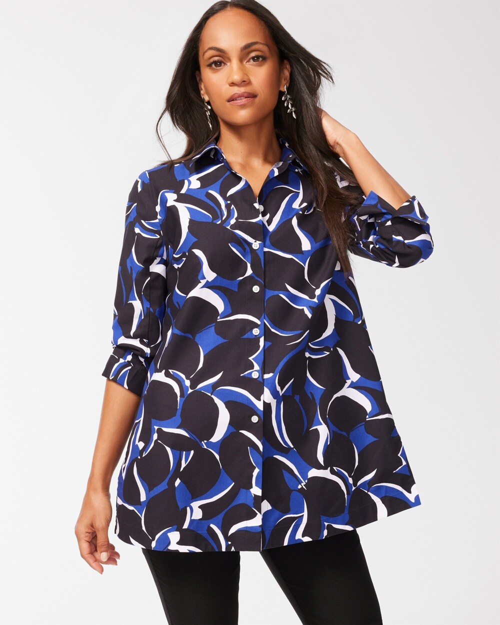 No Iron Stretch Abstract 3/4 Sleeve Tunic