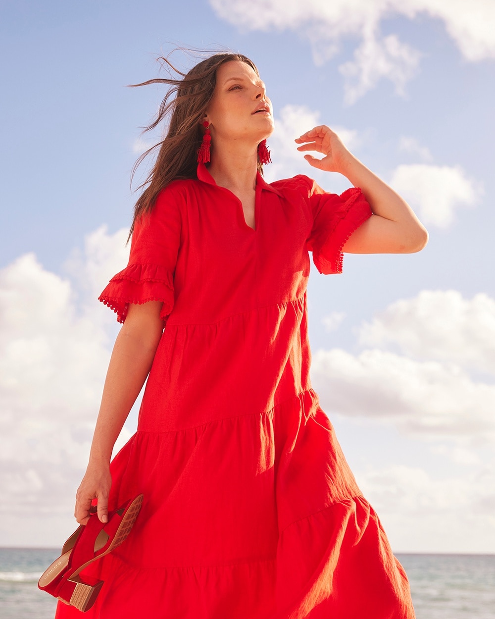 Linen Eyelet Tiered Sundress