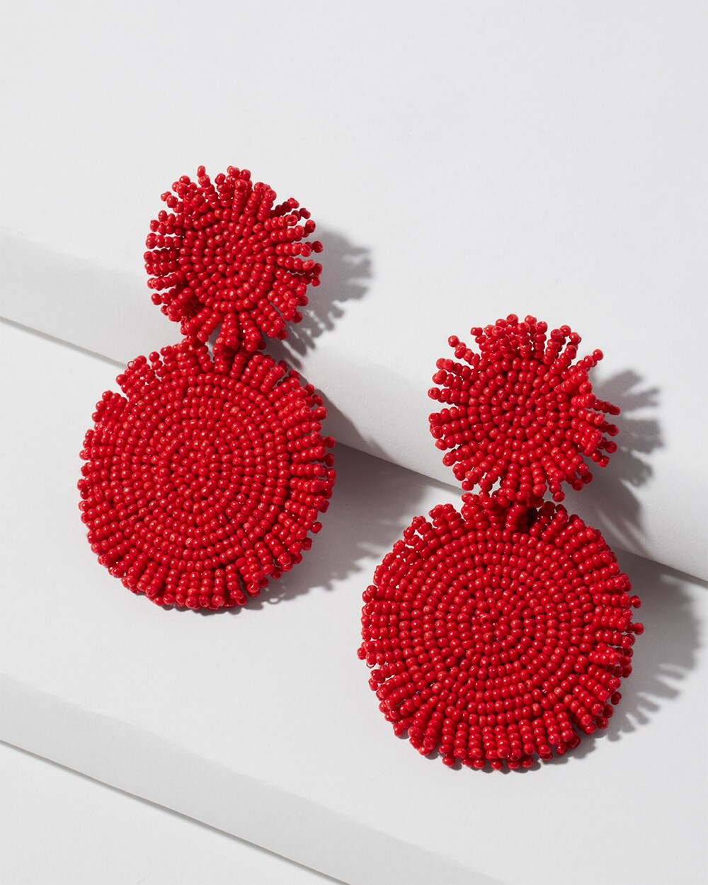 Red Round Seed Bead Earrings