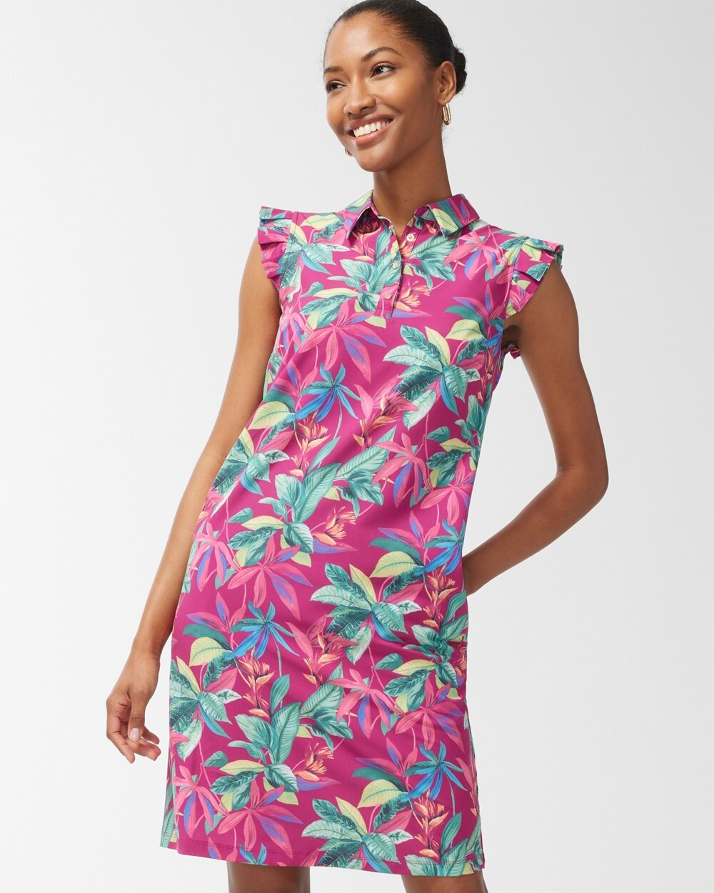 Zenergy UPF Neema Floral Ruffle Dress video preview image, click to start video