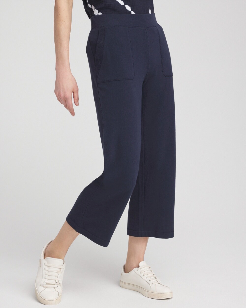 Shop Chico's French Terry Wide Leg Crops In Navy Blue Size 12/14 |  Zenergy
