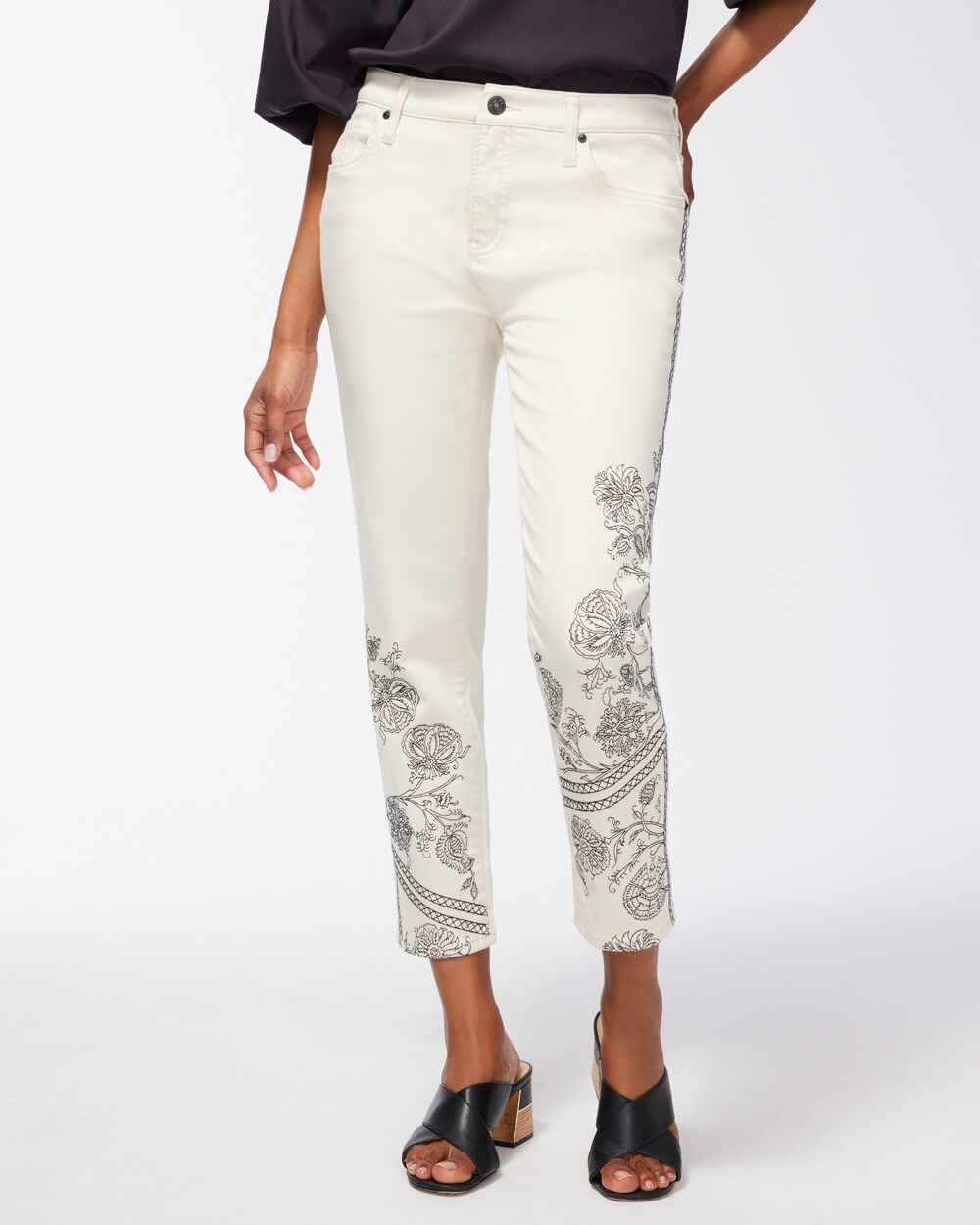 Petite Girlfriend Embroidered Ankle Jeans