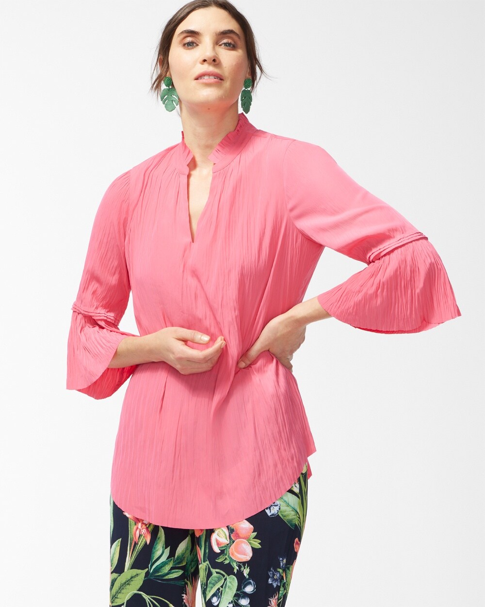 Pleated Flare Sleeve Blouse video preview image, click to start video