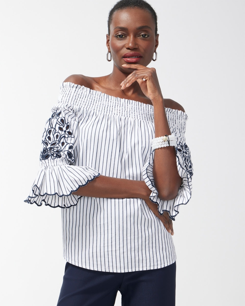 Off-Shoulder Slim Stripe Tunic