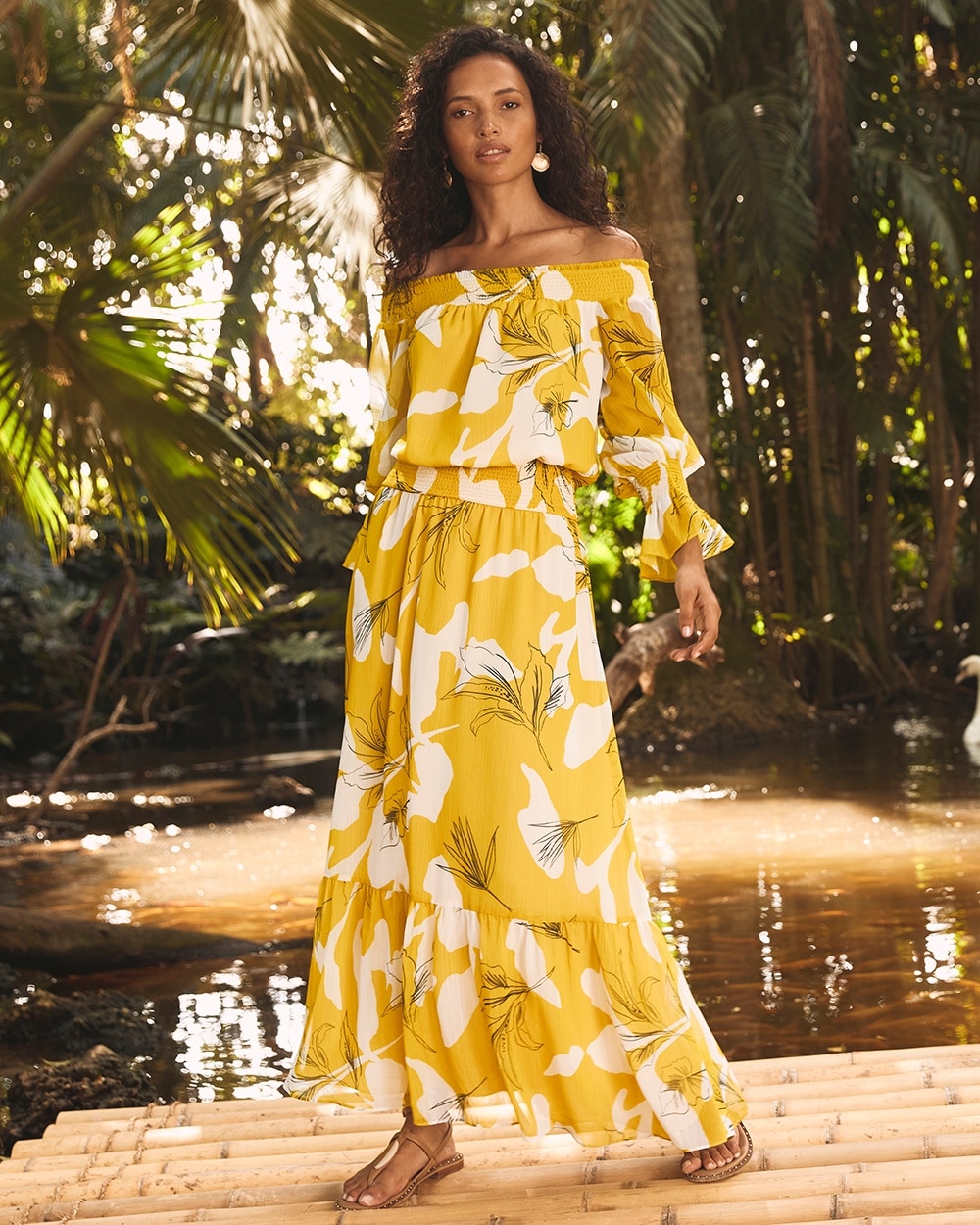 Chiffon Off Shoulder Yellow Maxi - Chico's