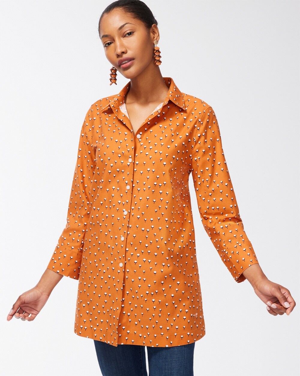 No Iron Stretch Floral 3/4 Sleeve Tunic