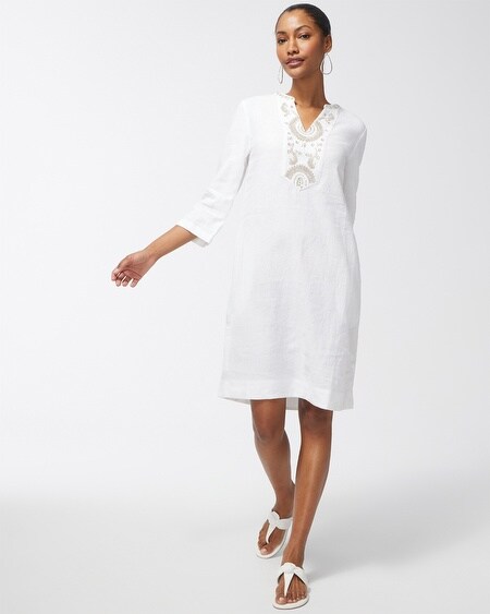 Linen Embellished White Tunic Dress - Chico's