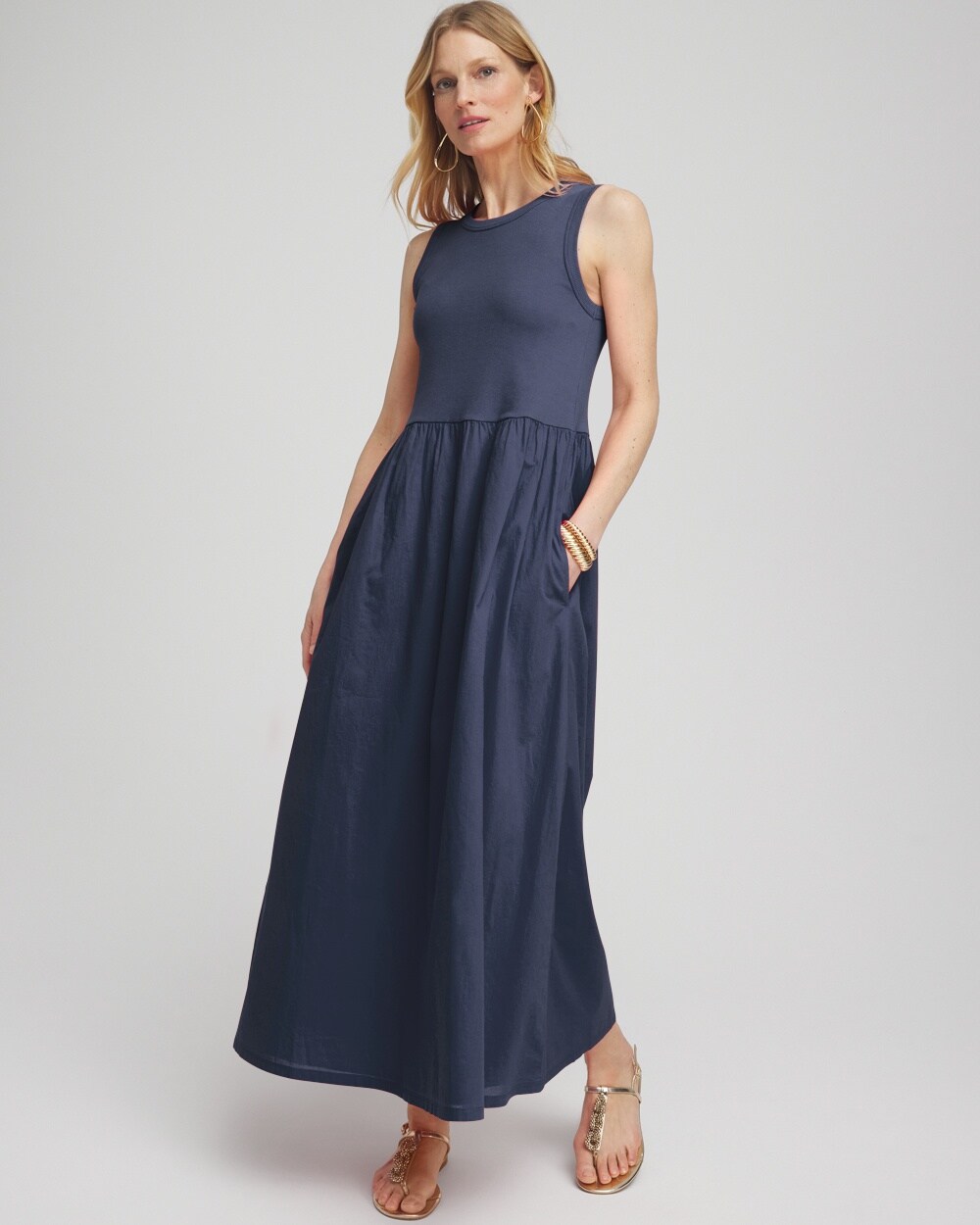 Shop Chico's Fit & Flare Tank Maxi Dress In Navy Blue Size 4/6 |