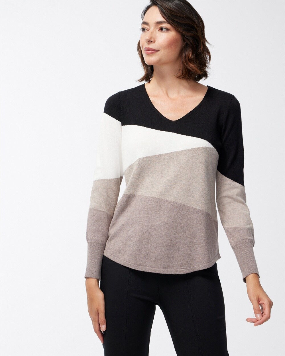 Spun Rayon Colorblock V-Neck Sweater