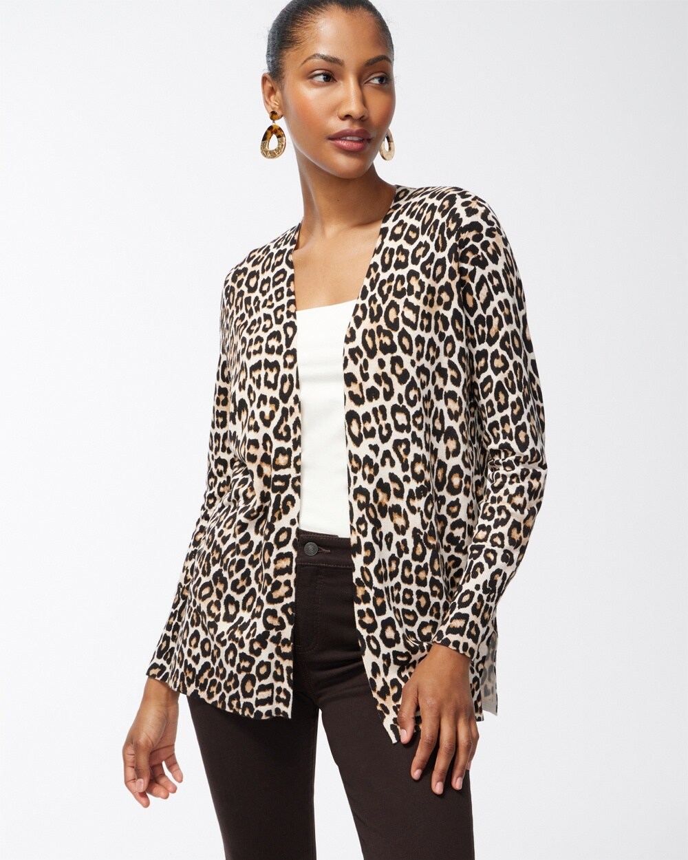 Spun Rayon Leopard Split Cuff Cardigan