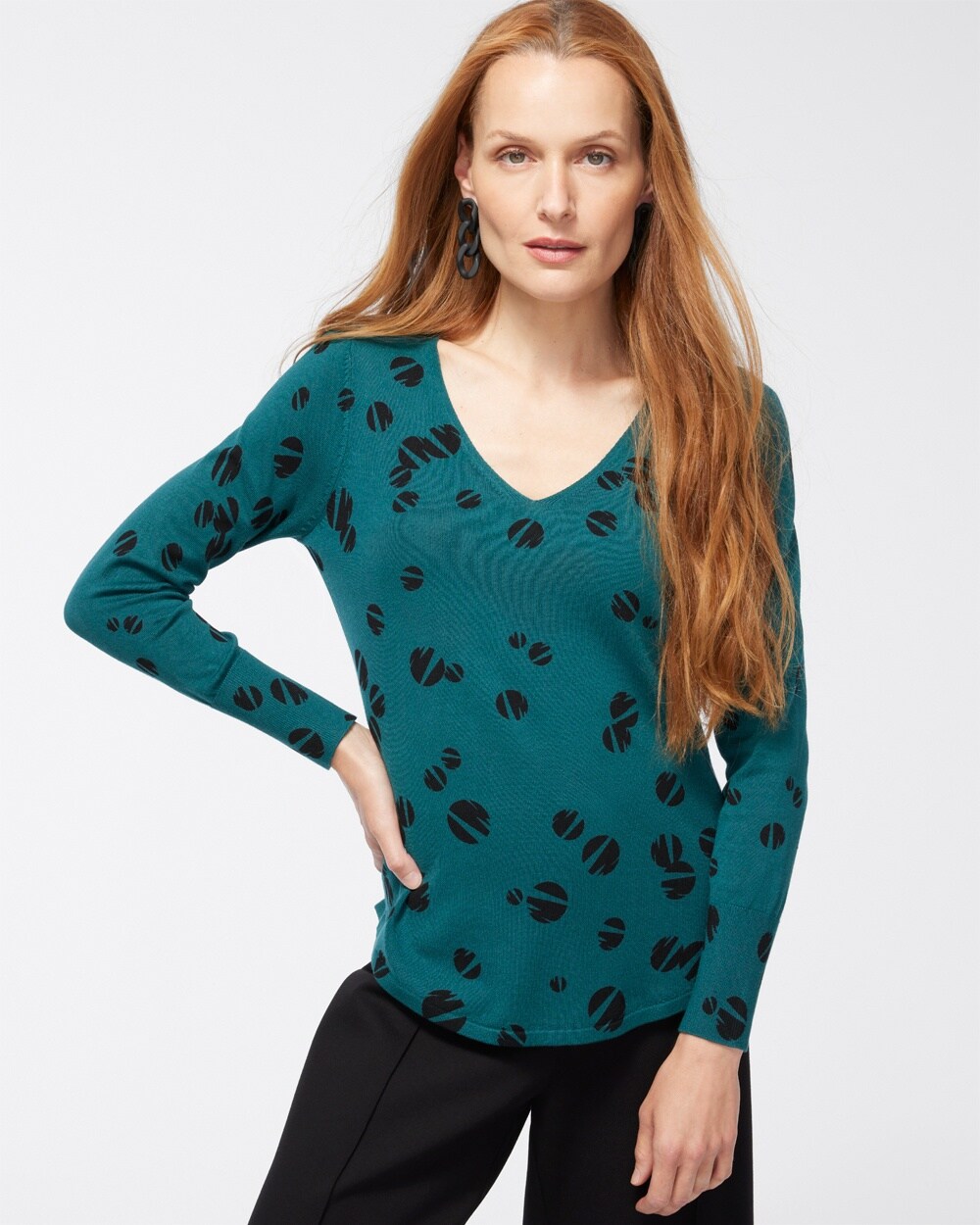 Spun Rayon Dots V-Neck Sweater