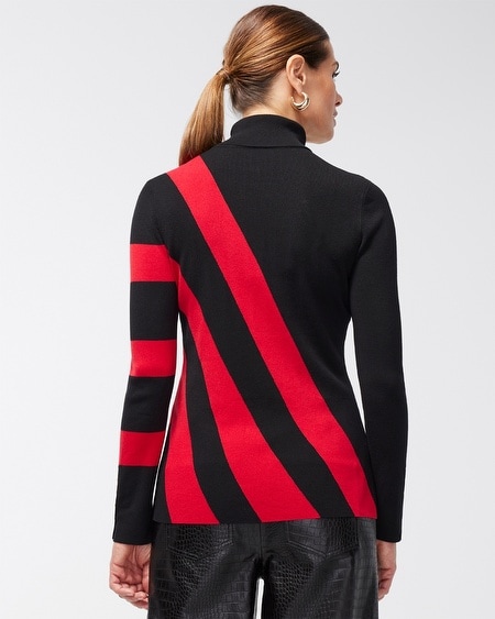 Black And Red Color Block Turtleneck Sweater