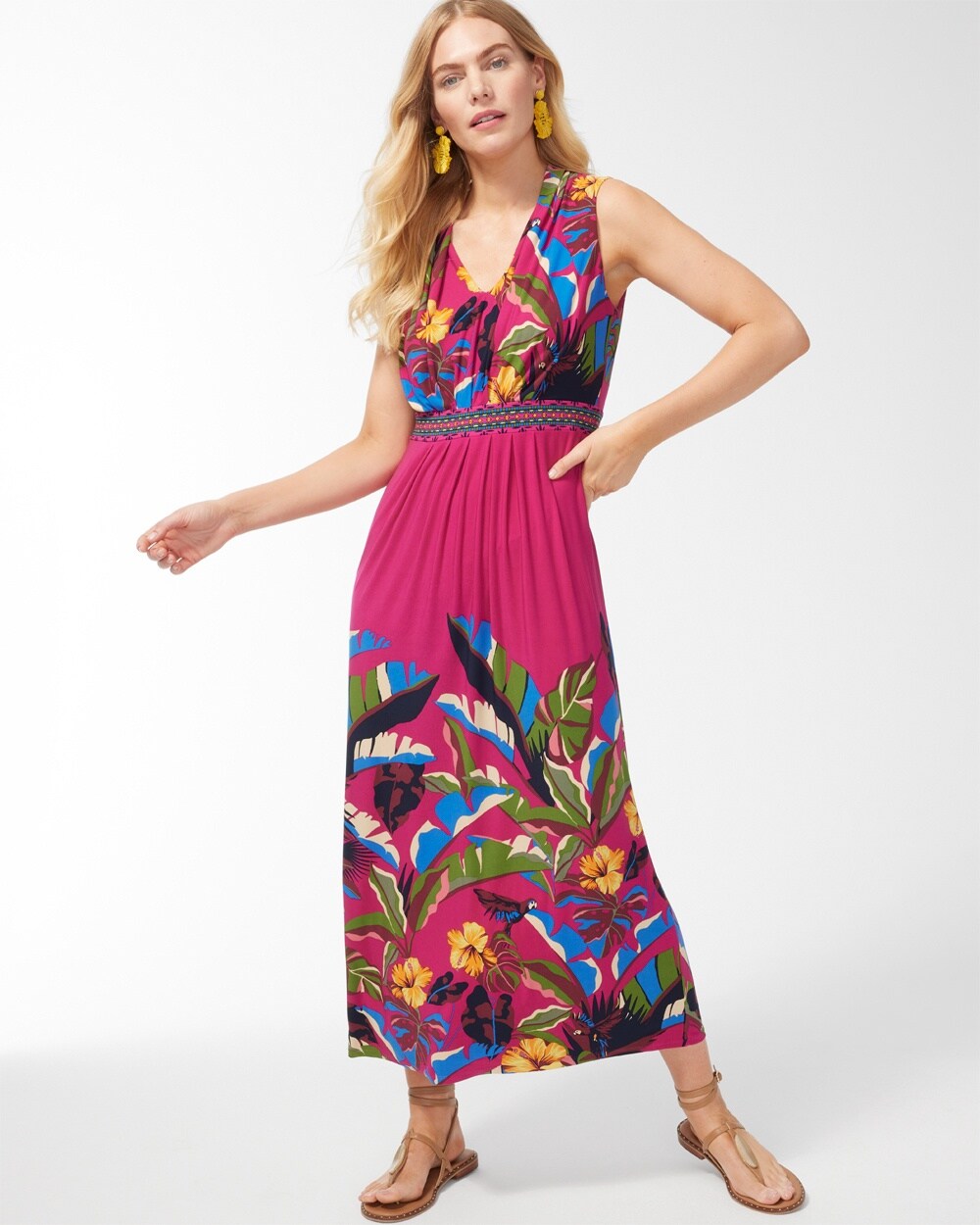 Rainforest Print Pleat Front Maxi Dress