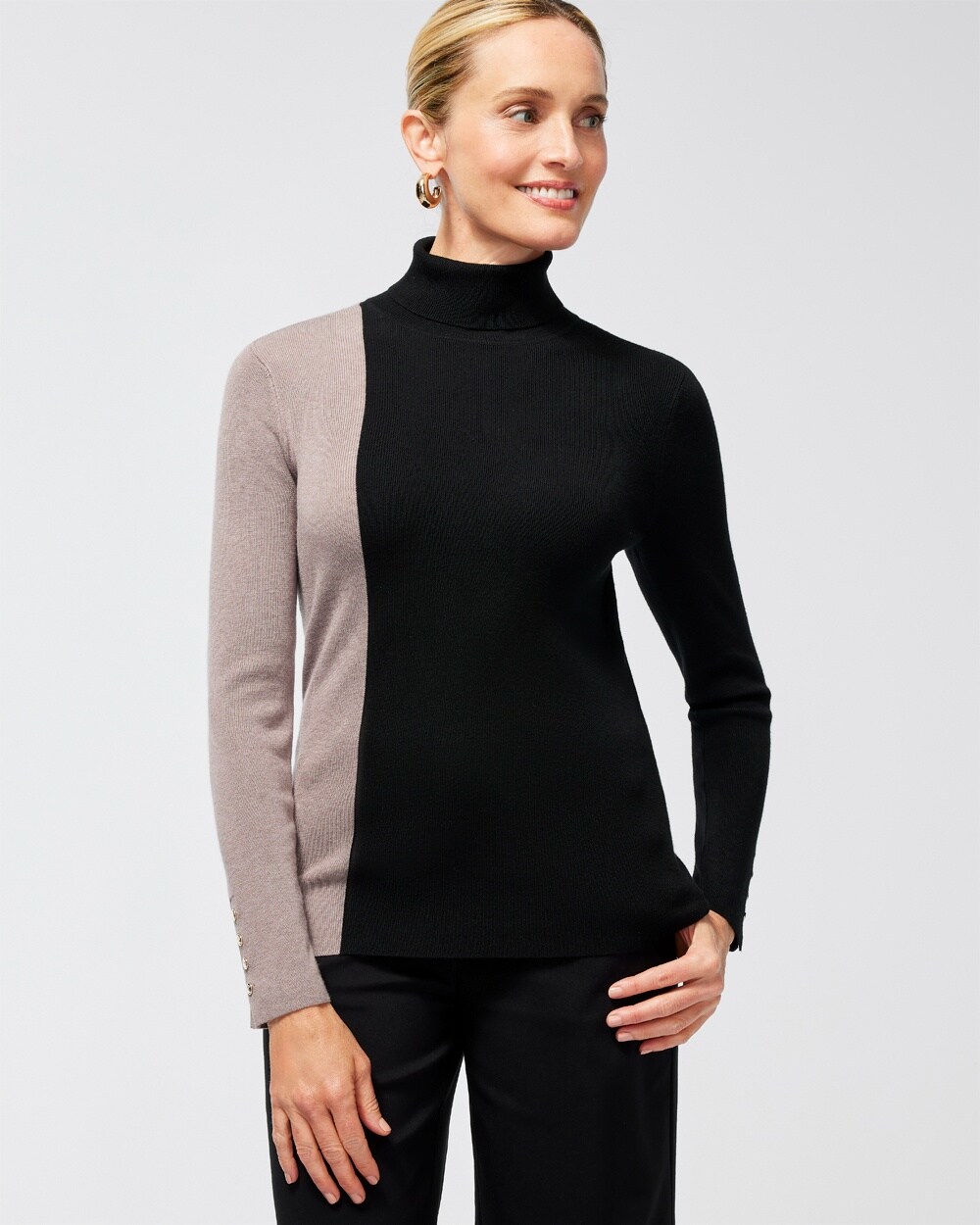 ECOVERO Neutral Colorblock Turtleneck Sweater