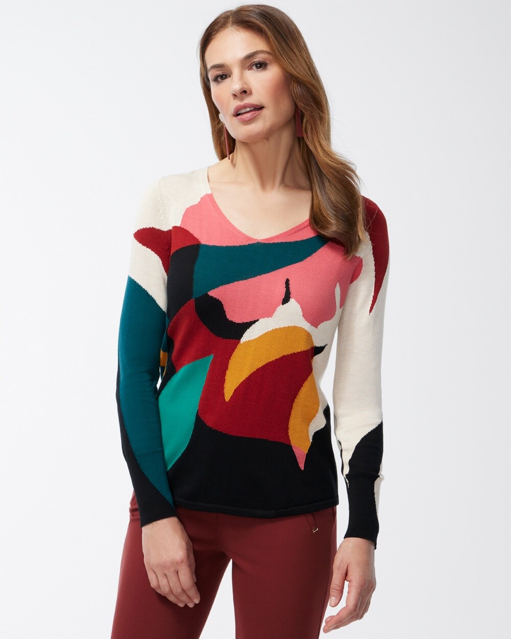 Spun Rayon Petals V-Neck Sweater