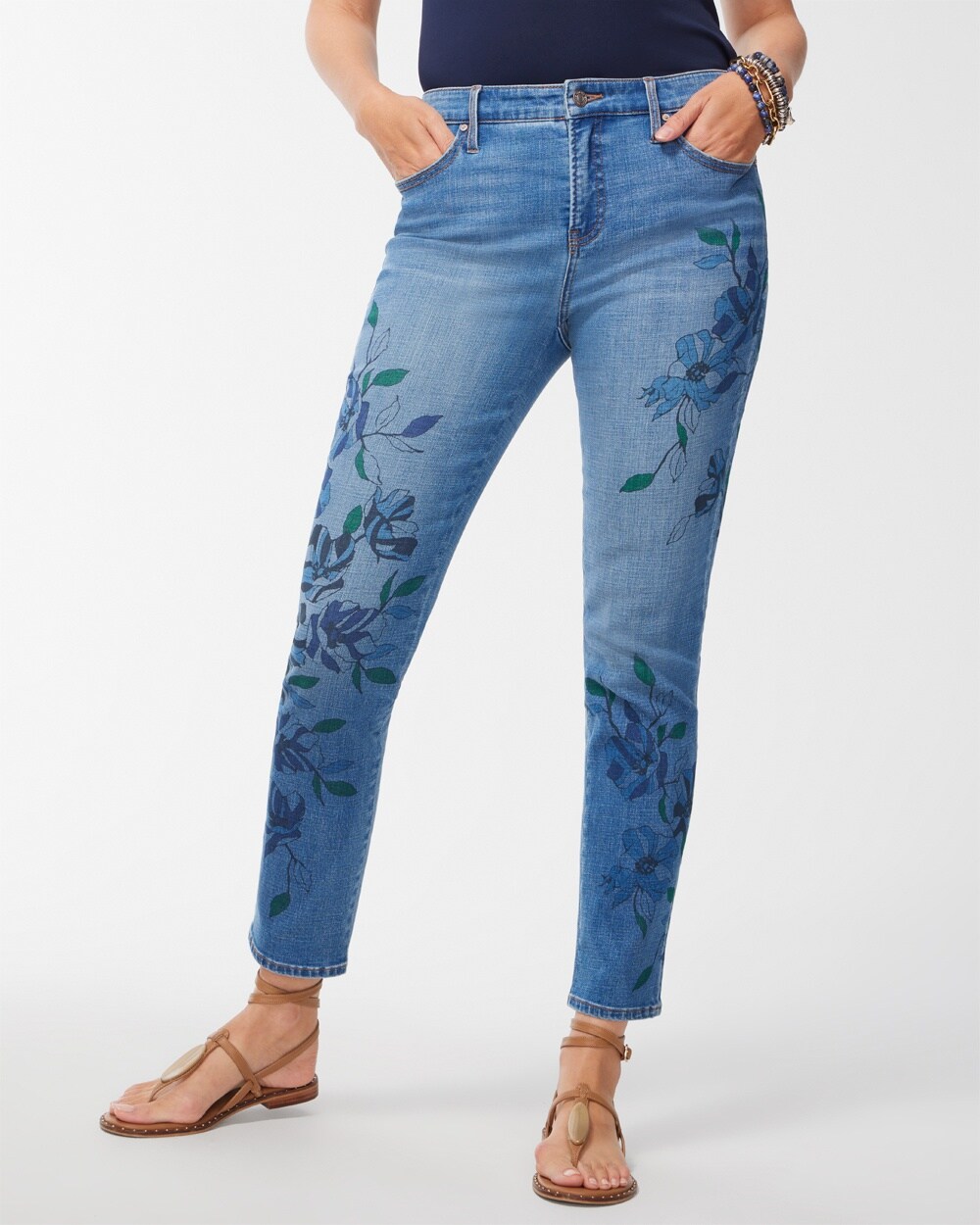Petite Girlfriend Floral Ankle Jeans