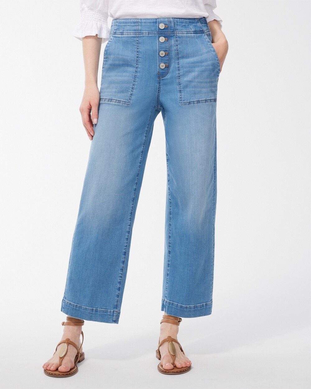 Chico's Pull-on Wide Leg Ankle Jeans In Light Wash Denim