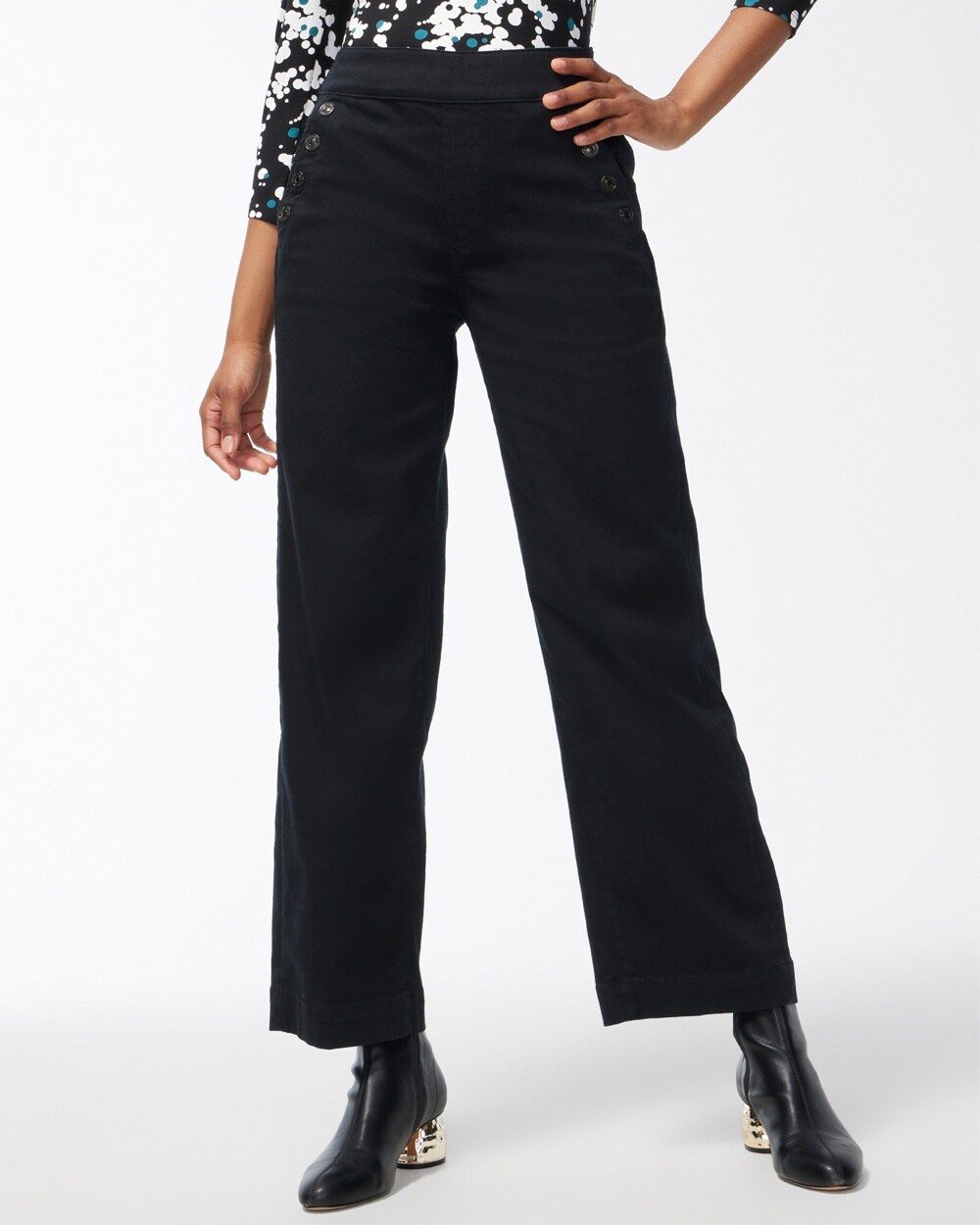 Chico's Petite Pull-on Wide Leg Ankle Jeans In Black
