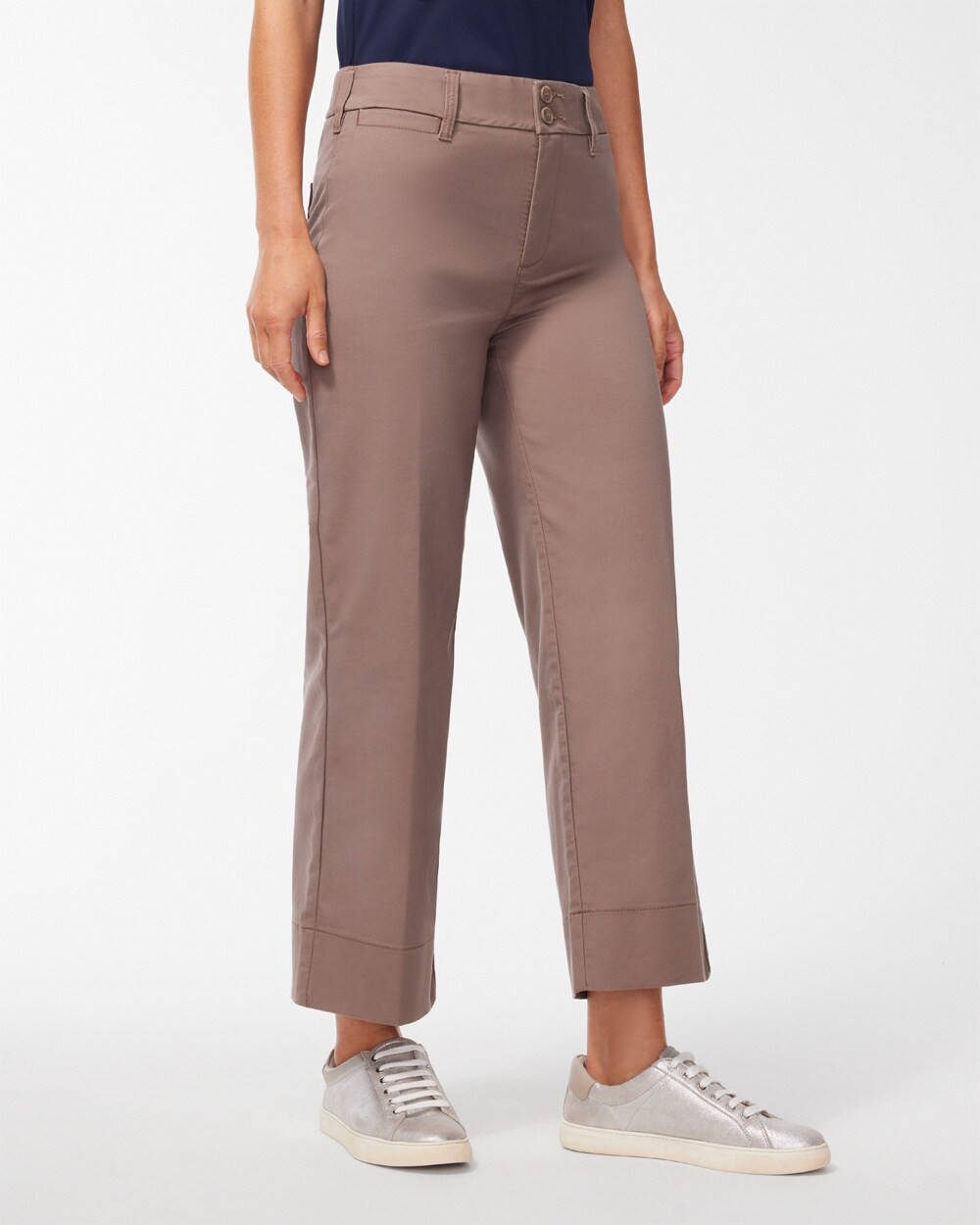 Twill High Rise Wide Leg Cropped Pants video preview image, click to start video